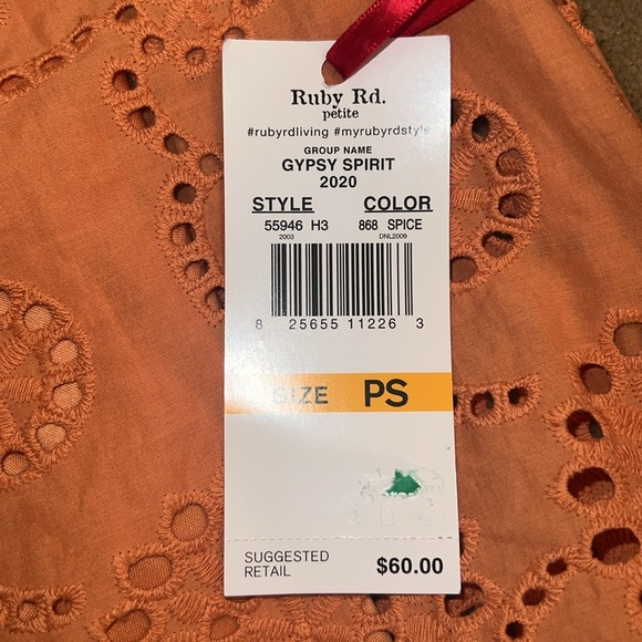 NWT Ruby Rd. Gypsy Spirt Orange Spice Eyelet Shirt, PS - Picture 8 of 9
